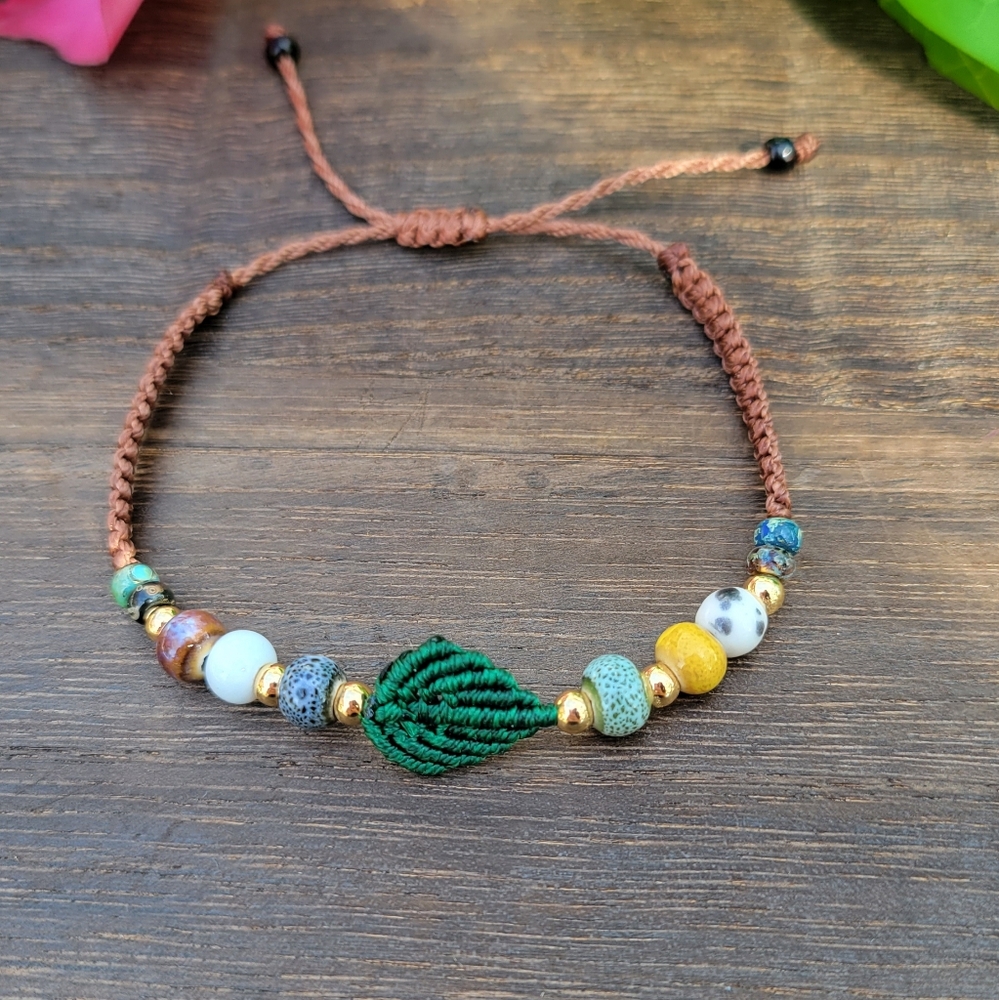 Handmade Beaded Macrame Leaf Bracelets